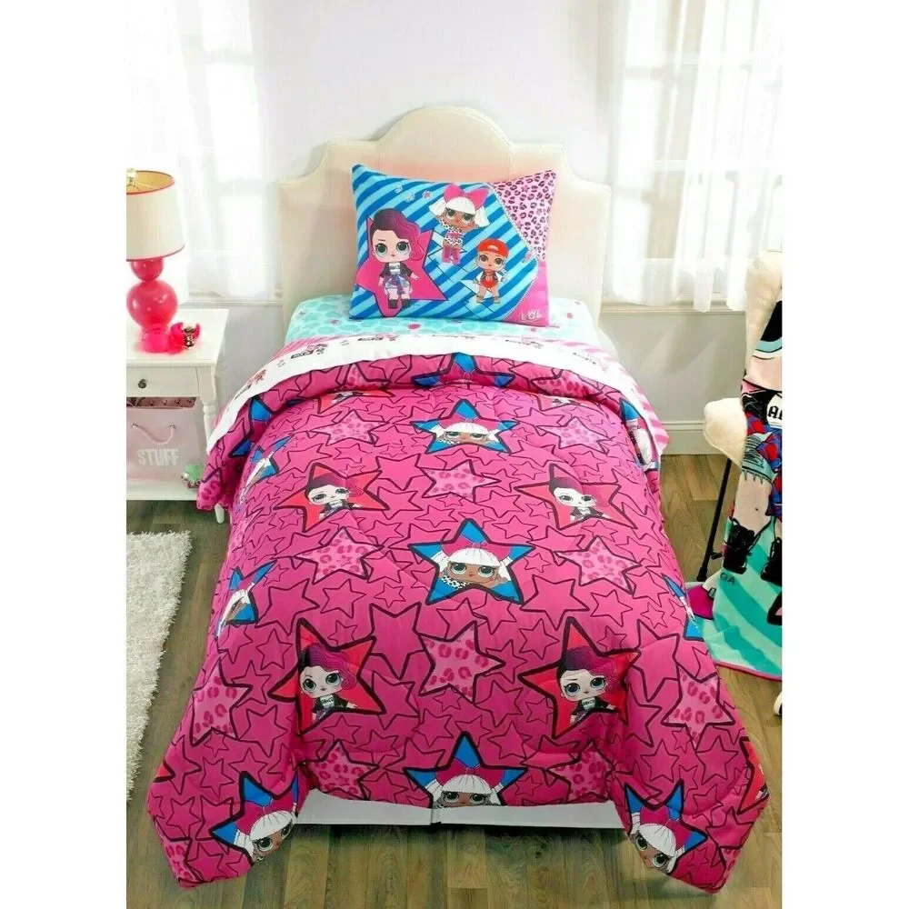 LOL Surprise Kids Bedding Reversible Comforter Sham Set Children Pink Blue Gift